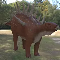 Realistic Brown Reptile Model with Spiked Back and White Spots in Grass Field
