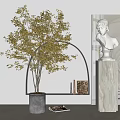 Modern Minimalist Indoor Bonsai Tree In Ceramic Pot With Marble Shelf Sculpture