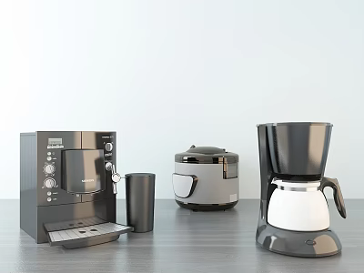 Set of Modern Kitchen Appliances Featuring Coffee Maker and Rice Cooker on Countertop 3d model