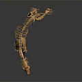 Golden Animal Skeleton in Standing Pose Against Dark Background With Reflective Surface