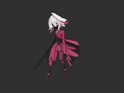 Game And Movie Character With White Long Hair Pink Black Outfit Holding Long Sword 3d model