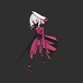 Game And Movie Character With White Long Hair Pink Black Outfit Holding Long Sword