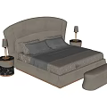 Modern Light Colored Double Bed With Curved Headboard Footstool Bedside Tables And Table Lamps 3d model