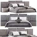 Modern Double Bed Interior Design With Gray Upholstered Headboard Nightstands And Drawers 3d model