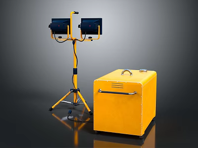 Yellow Portable Tripod Device With Dual Screens And Storage Box 3d model