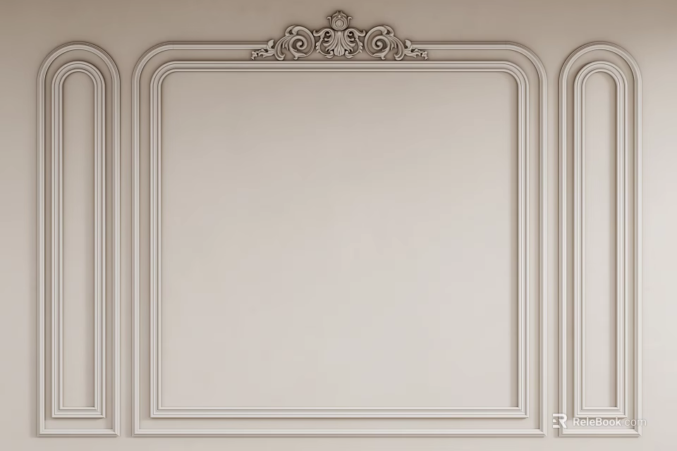Gypsum Molding Wall Decor Featuring Ornate Carved Top Framed Panel and Symmetrical Classic Design 3d model 