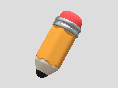 Yellow Pencil With Red Eraser Silver Metal Band And Black Tip 3D Rendering 3d model