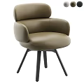 Modern Minimalist Single Chair With Light Brown Leather Curved Backrest And Black Legs