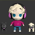 Cartoon Character Wearing Pink Headphones With Blonde Hair And Two Puppies Black Light Brown