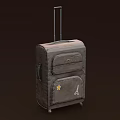 Gray Luggage with Retractable Handle and Wheels Decorated with Star and Eiffel Tower Emblems 3d model