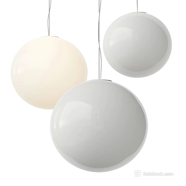 Modern White Spherical Chandeliers with Smooth Glossy Finish and Hanging Design 3d model 