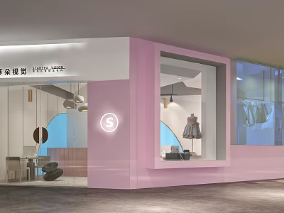 Daovozo Mall Store Pink Exterior With Shop Window Display Mannequin In Dress And Hanging Clothes 3d model
