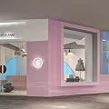 Daovozo Mall Store Pink Exterior With Shop Window Display Mannequin In Dress And Hanging Clothes