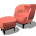 Pink Single Sofa With Ottoman And Black Legs Modern Design