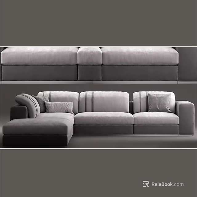 Modern Gray L shaped Sectional Sofa with Soft Upholstery and Decorative Pillows 3d model