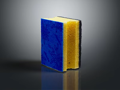 Blue Patterned Dishwashing Sponge With Yellow Inner Layer For Daily Cleaning Use 3d model