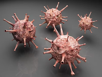 Detailed 3D Rendered Viral Particles With Spiked Protein Structures On Gray Background 3d model