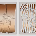 Wrinkled Textured Wall Art With Brown Beige And White Orange Stripes