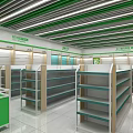 Bright Green And White Specialty Store Interior With Shelves Counters And Ceiling Design 3d model