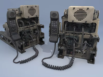 Vintage Dual Military Communication Units With Metal Frames Telephone Handsets And Cables 3d model