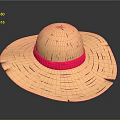 Light Brown Straw Hat With Wide Brim Pink Band And Striped Texture