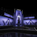 Elegant Stage Design With Purple Backdrop Large Screens And Illuminated Logo