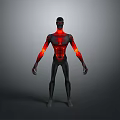 3D Humanoid Character With Red Glowing Detailed Bio Inspired Body Structures