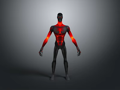 3D Humanoid Character With Red Glowing Detailed Bio Inspired Body Structures 3d model