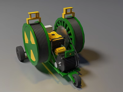 Green And Yellow Mobile Industrial Equipment With Double Large Cable Reels 3d model