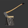 Axe With Wooden Handle And Metal Head On Chopped Textured Tree Stump