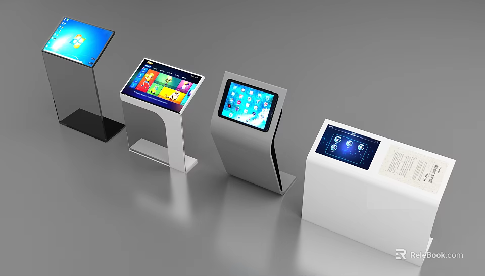 Modern Interactive Touchscreen Kiosks With Various Stand Designs And Displays 3d model 
