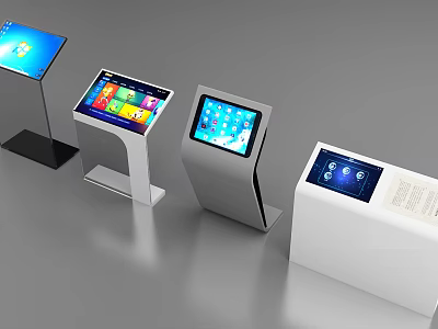 Modern Interactive Touchscreen Kiosks With Various Stand Designs And Displays 3d model