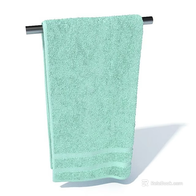 Light Green Soft Absorbent Towel Hanging On Metal Rack For Daily Bathroom Use 3d model 