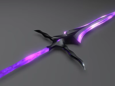 Man Wielding Black Sci Fi Weapon With Purple Glowing Lines And Futuristic Design 3d model
