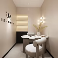 Modern Elegant Beauty Hair Salon Interior Design With White Sofa Chairs Ottoman And Palm Plants