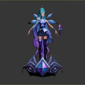 Fantasy 3D Character Model With Blue Hair Purple Boots Magic Staff And Geometric Base