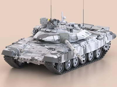 Modern Armored Battle Tank With Camouflage Pattern Turret Main Gun Tracks And Antennas 3d model