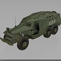 Green Armored Military Vehicle With Six Wheels Number 523 And Weathered Exterior