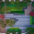 Red Brick Courtyard With Trees Stone Paved Paths And People Walking