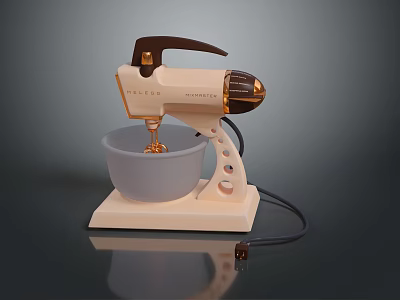 Stylish Electric Mixer With Beige Base Gray Bowl Brown Handle And Gold Accents 3d model