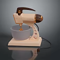 Stylish Electric Mixer With Beige Base Gray Bowl Brown Handle And Gold Accents