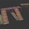 Wooden Plank Platform Structure With Multiple Levels And Connected Sections 3d model