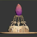 Faceted Pink Gemstone Display On Golden Decorative Base With Circular Platform And Ornamental Details