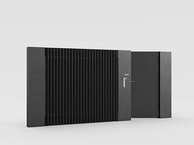 Sleek Modern Black Single Panel Gate With Vertical Stripes And Minimalist Design 3d model