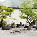 Japanese-style dry landscape courtyard landscape stone landscape stone landscape tree landscape wall maple 3d model