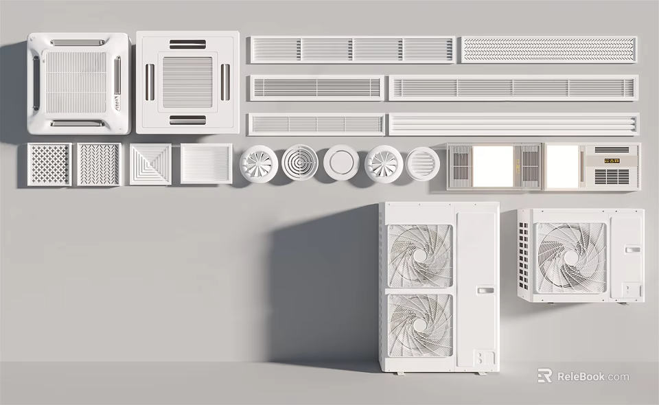 Various Types of Air Conditioner Air Vents With Grille Designs and Shapes 3d model 