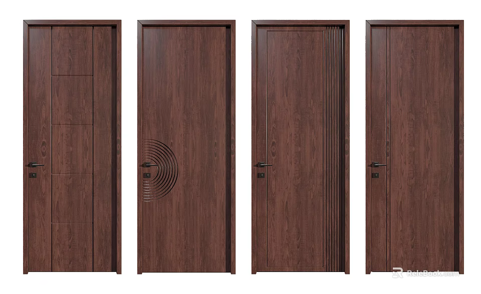 Wooden Brown Flush Doors With Different Patterns For Interior Home Use 3d model