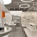Fashion Accessories Store Modern Interior With White Orange Display Counters Hanging Pendant Lights Displayed Hats