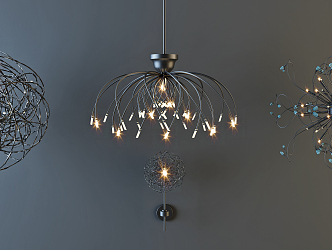 Post-modern lamp combination stylish simple metal chandelier combination 3d model