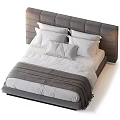 Modern Double Bed Interior With Grey Headboard White Pillows And Grey Throw Blanket 3d model
